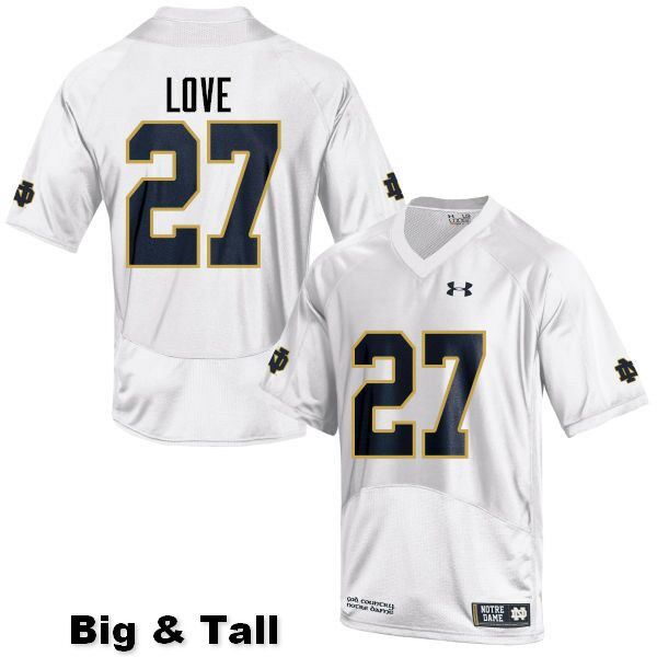 Men's NCAA Notre Dame Fighting Irish #27 Julian Love Stitched College Under Armour Authentic White Big & Tall Football Jersey ZG10E18ZM